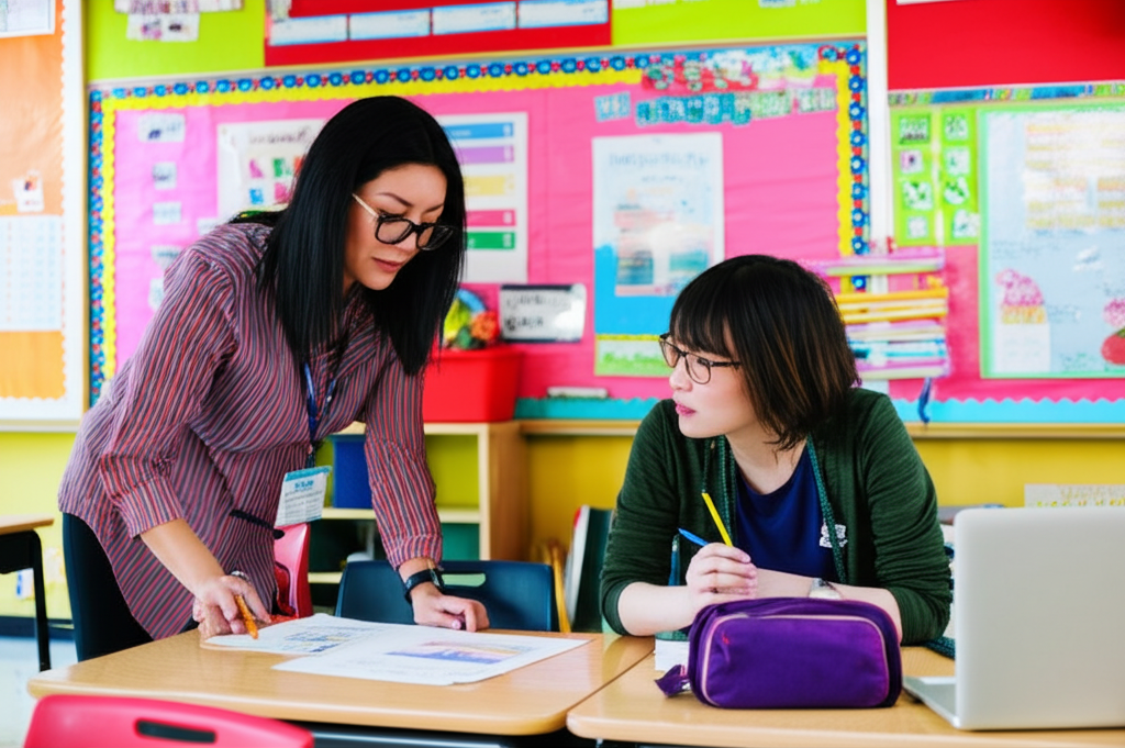 Hindi teacher mentoring in classroom